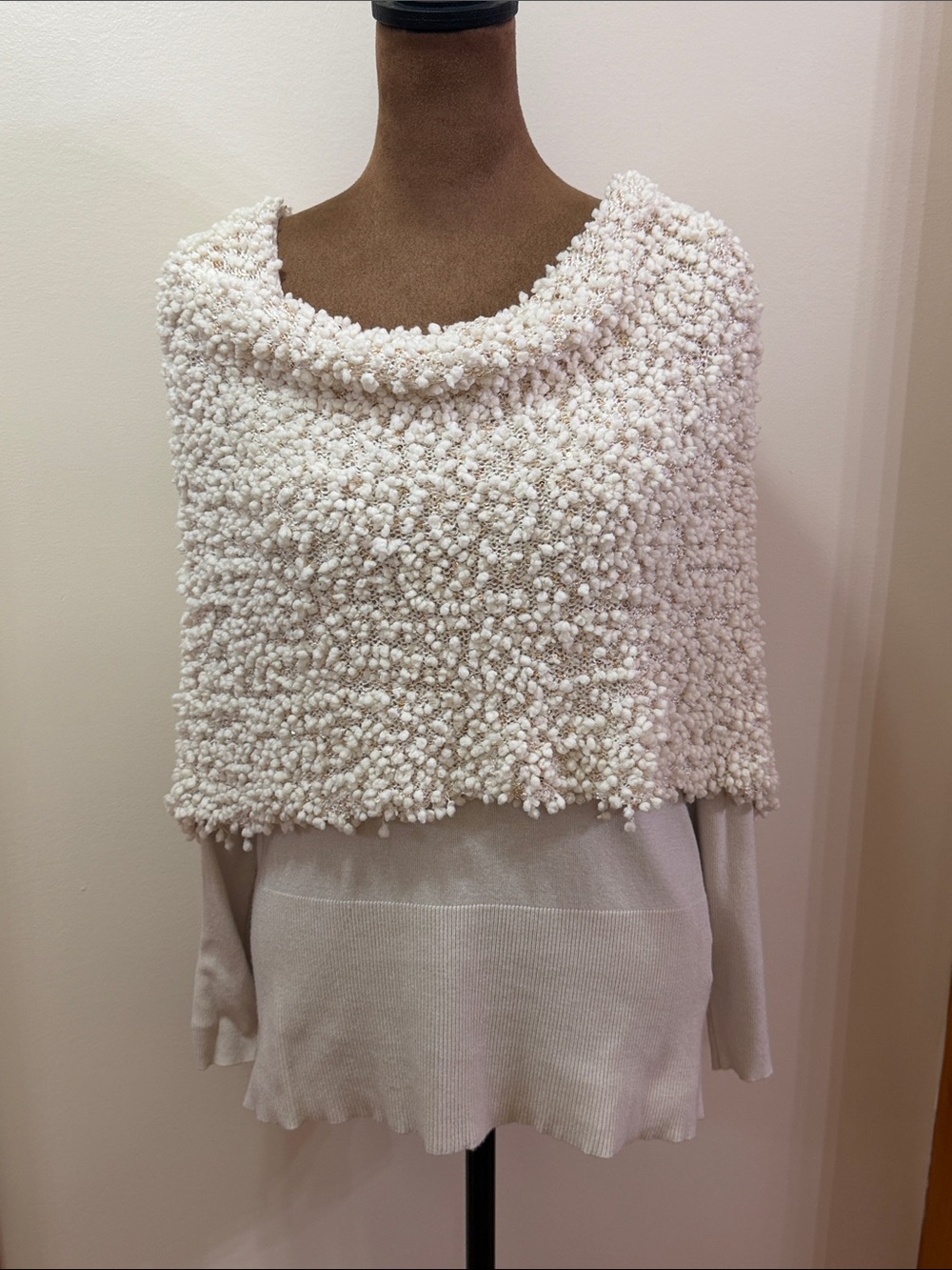 NWOT Boston Proper Cozy Sequined Cream Popcorn Knit Cropped Sweater Size Medium